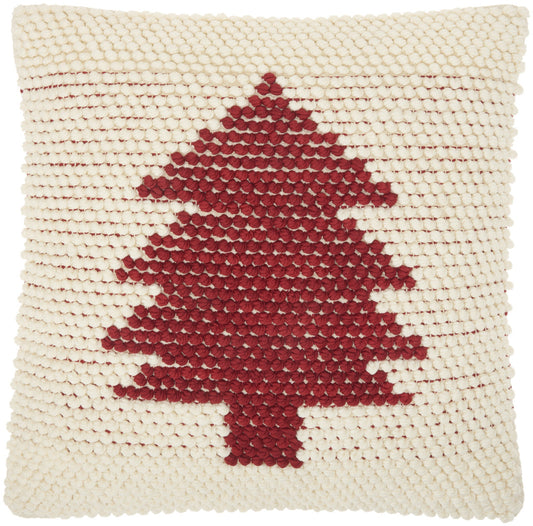 20" X 20" Ivory And Red Zippered Handmade Polyester Christmas Tree Throw Pillow FurniFindUSA