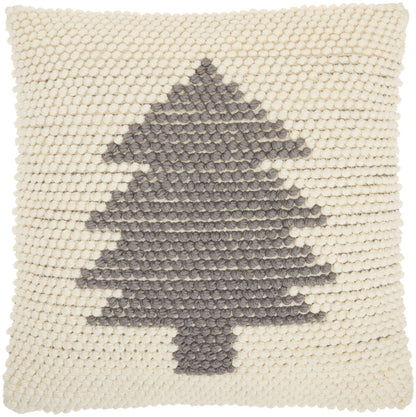 20" X 20" Ivory And Grey Zippered Handmade Polyester Christmas Tree Throw Pillow FurniFindUSA