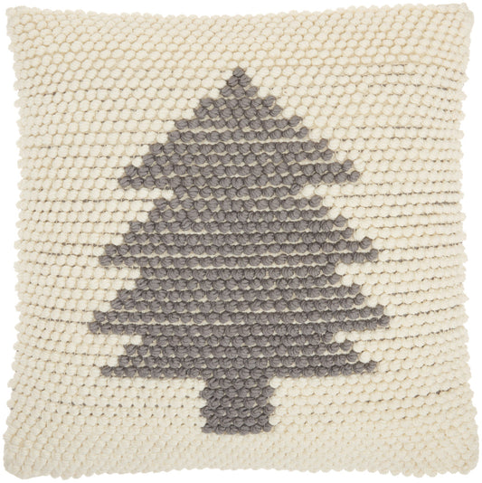 20" X 20" Ivory And Grey Zippered Handmade Polyester Christmas Tree Throw Pillow FurniFindUSA