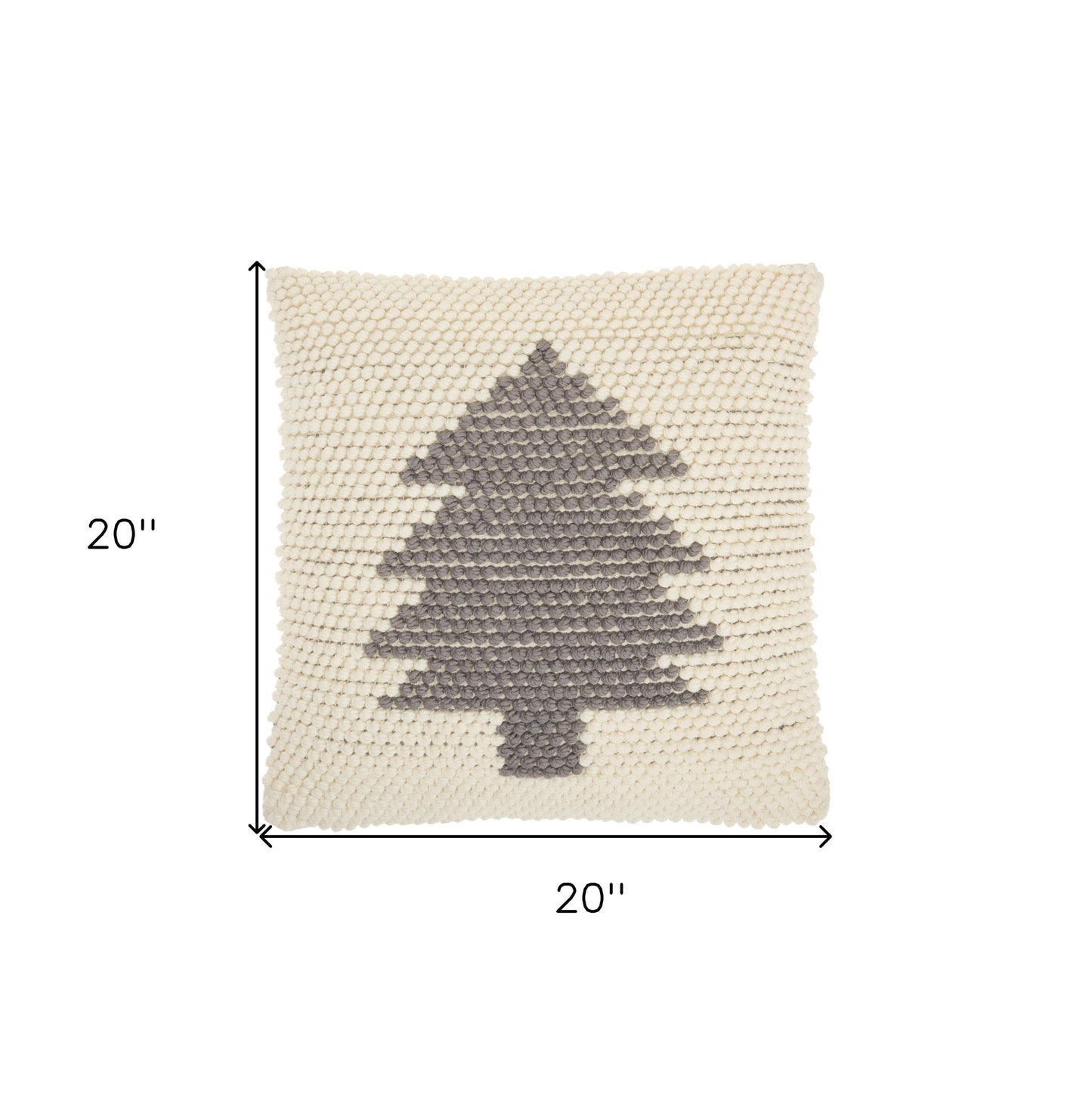 20" X 20" Ivory And Grey Zippered Handmade Polyester Christmas Tree Throw Pillow FurniFindUSA