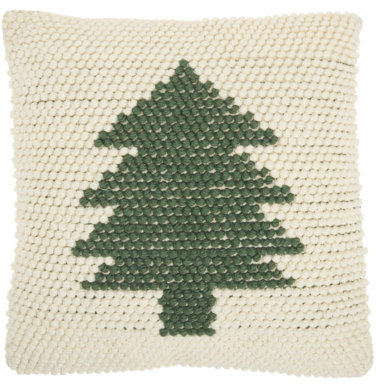 20" X 20" Green And Ivory Christmas Tree Textural Throw Pillow FurniFindUSA