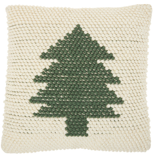 20" X 20" Green And Ivory Christmas Tree Textural Throw Pillow FurniFindUSA