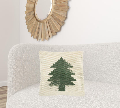 20" X 20" Green And Ivory Christmas Tree Textural Throw Pillow FurniFindUSA