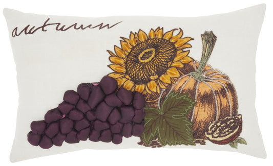 5" X 12" Yellow and White Thanksgiving Pumpkin and Sunflowers Cotton Throw Pillow FurniFindUSA