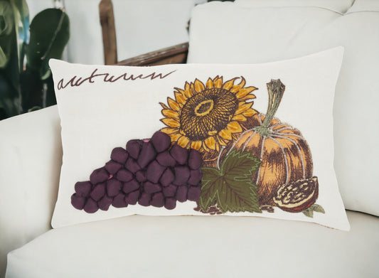 5" X 12" Yellow and White Thanksgiving Pumpkin and Sunflowers Cotton Throw Pillow FurniFindUSA