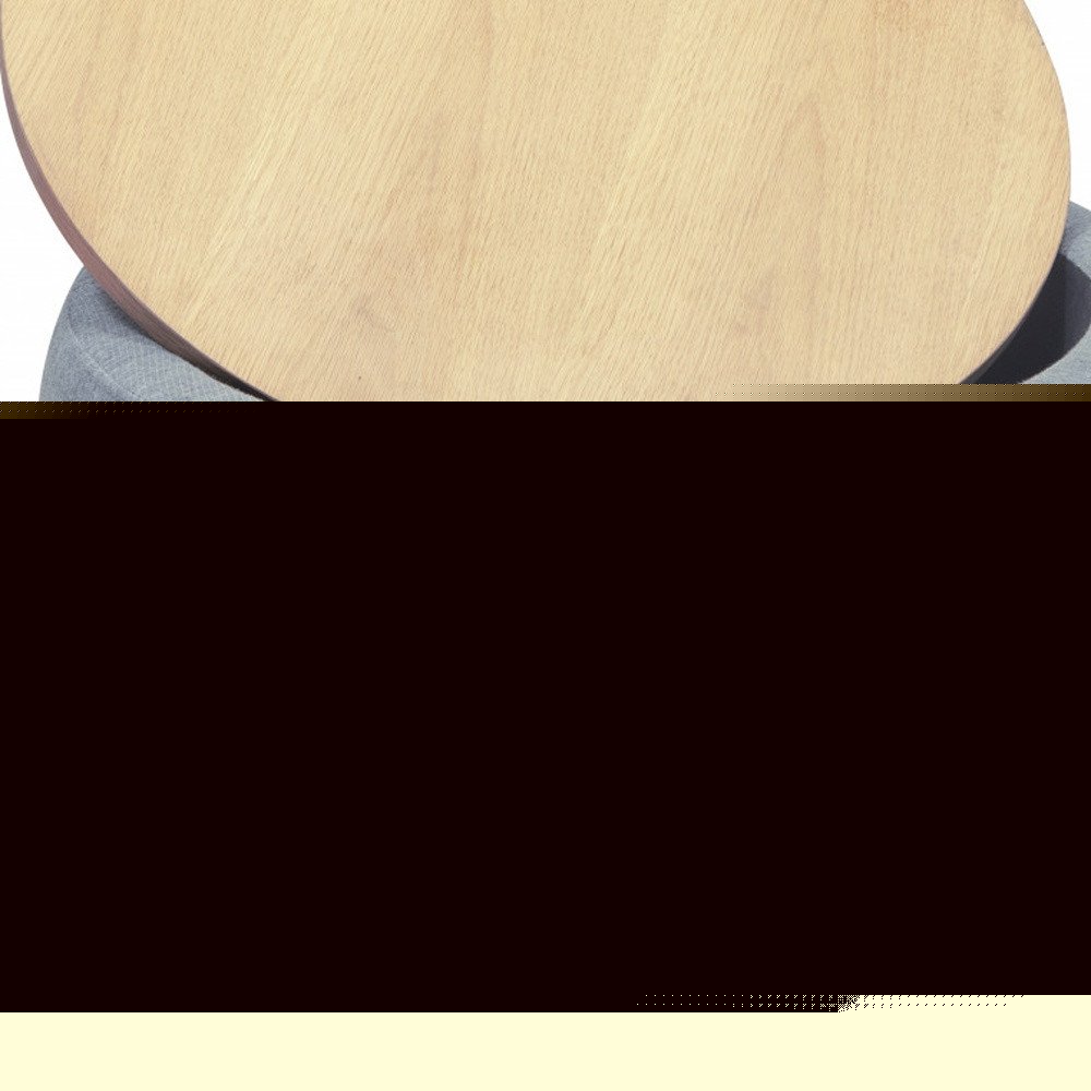 26" Dark Gray and Natural Fabric And Wood Reversible Tray Top Round Storage Ottoman HomeRoots