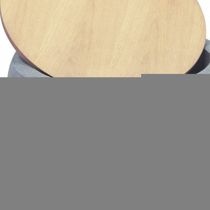 26" Dark Gray and Natural Fabric And Wood Reversible Tray Top Round Storage Ottoman HomeRoots