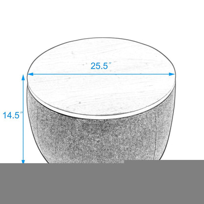 26" Dark Gray and Natural Fabric And Wood Reversible Tray Top Round Storage Ottoman HomeRoots