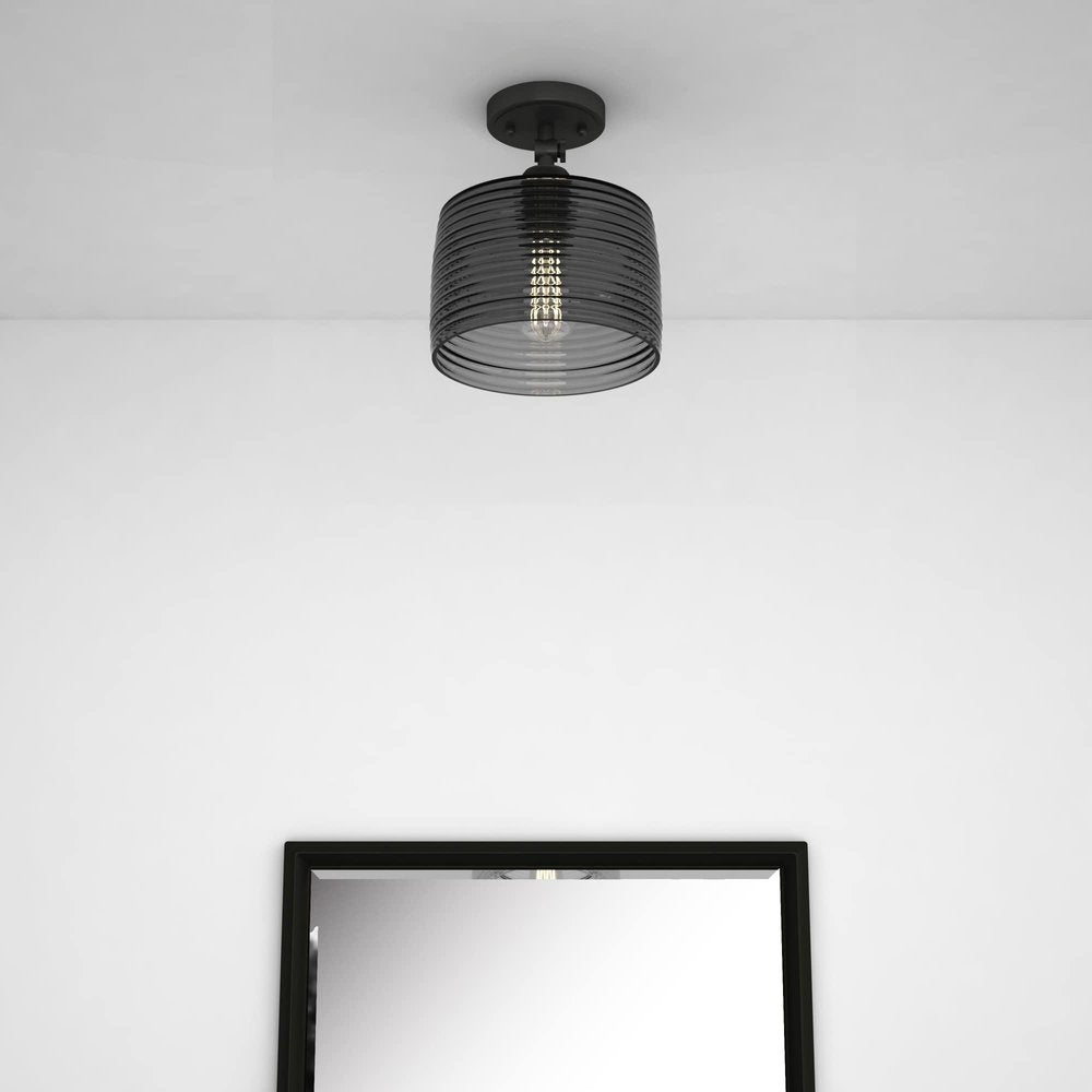 Black Shaded Metal Dimmable Flush Chandelier With Clear Shades — view 2