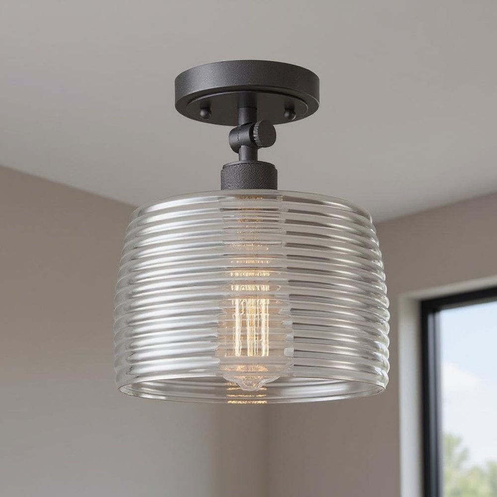 Black Shaded Metal Dimmable Flush Chandelier With Clear Shades — view 4