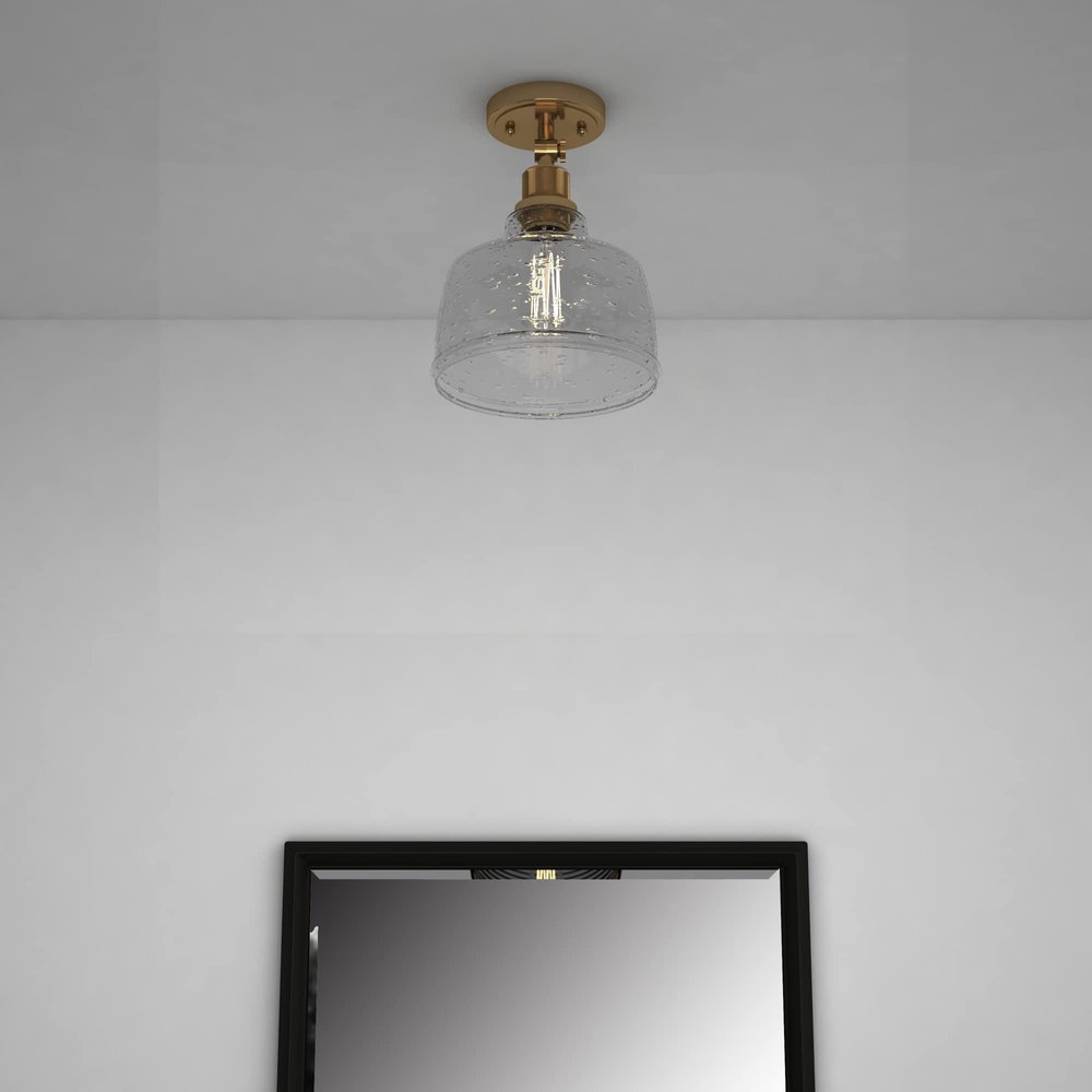 Gold Shaded Metal Dimmable Flush Chandelier With Clear Shades — view 1