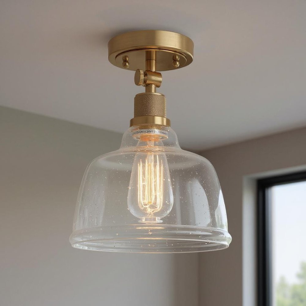 Gold Shaded Metal Dimmable Flush Chandelier With Clear Shades — view 5