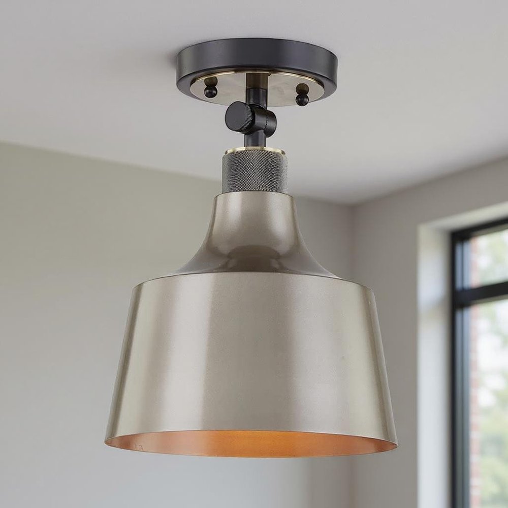 Gray Shaded Metal Dimmable Flush Chandelier With Gold Shades — view 5