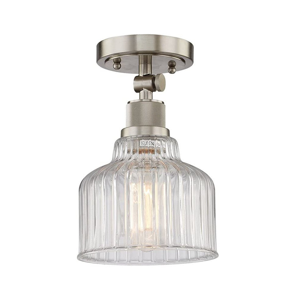 Nickel Shaded Metal Dimmable Flush Chandelier With Clear Shades — view 1