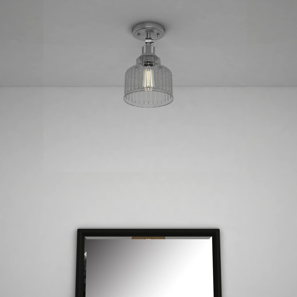 Nickel Shaded Metal Dimmable Flush Chandelier With Clear Shades — view 2