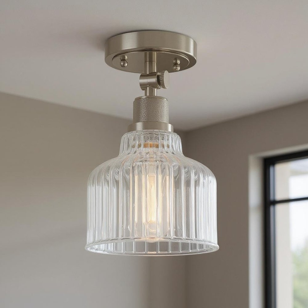 Nickel Shaded Metal Dimmable Flush Chandelier With Clear Shades — view 4