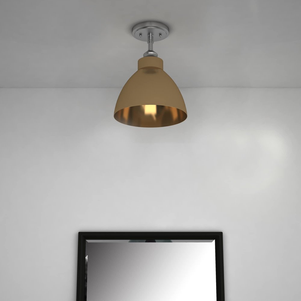 Nickel Shaded Metal Dimmable Flush Chandelier With Gold Shades — view 1