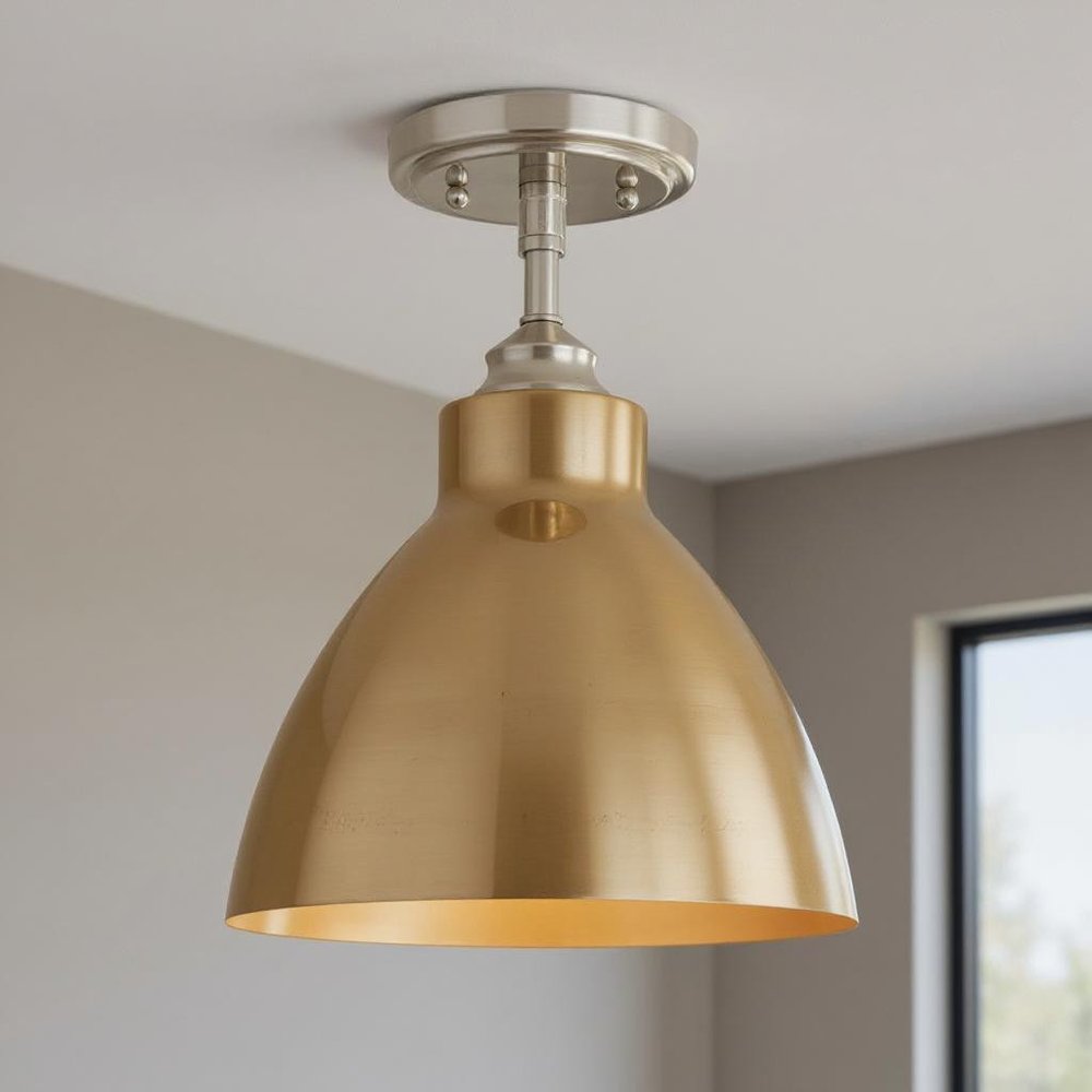 Nickel Shaded Metal Dimmable Flush Chandelier With Gold Shades — view 5