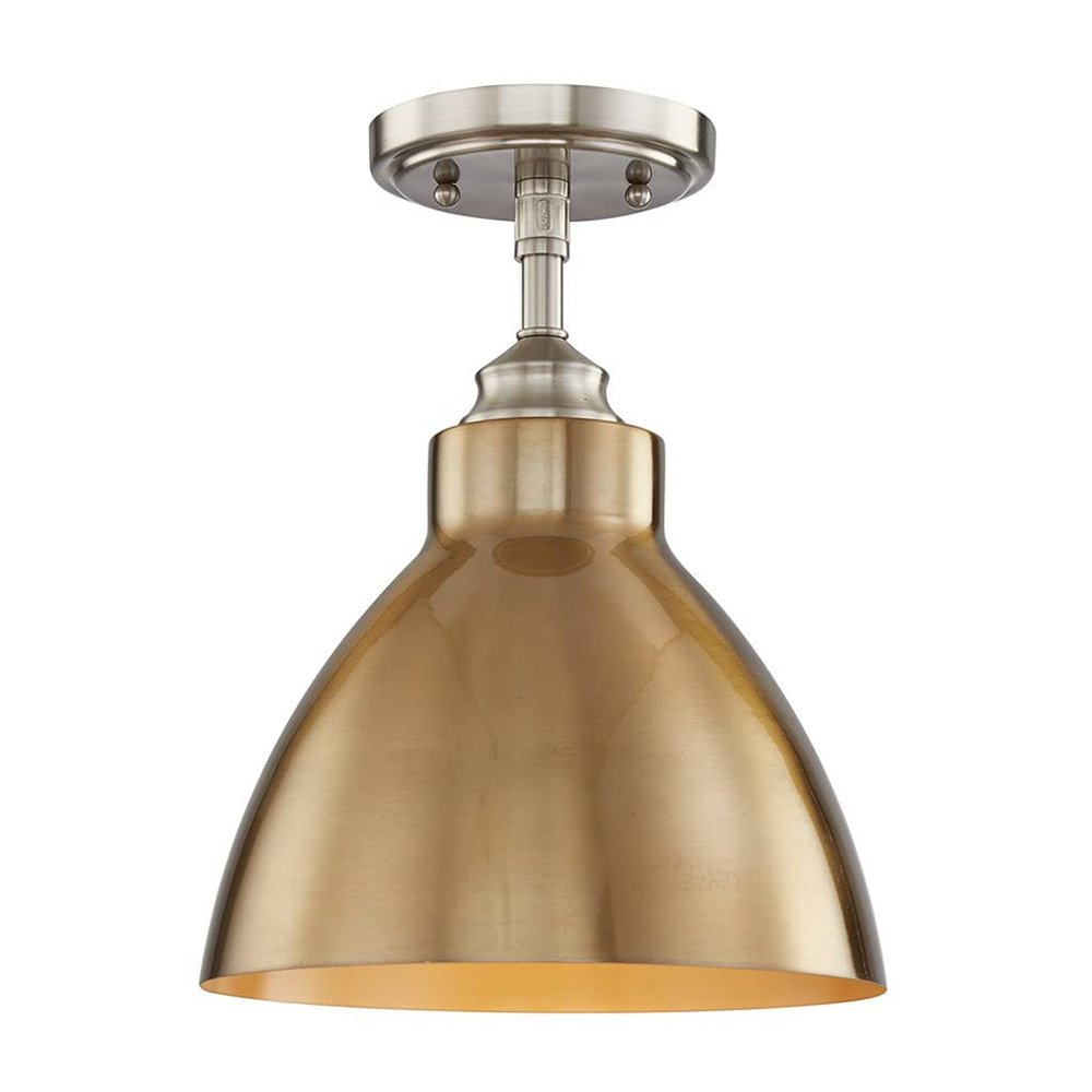 Nickel Shaded Metal Dimmable Flush Chandelier With Gold Shades — view 2