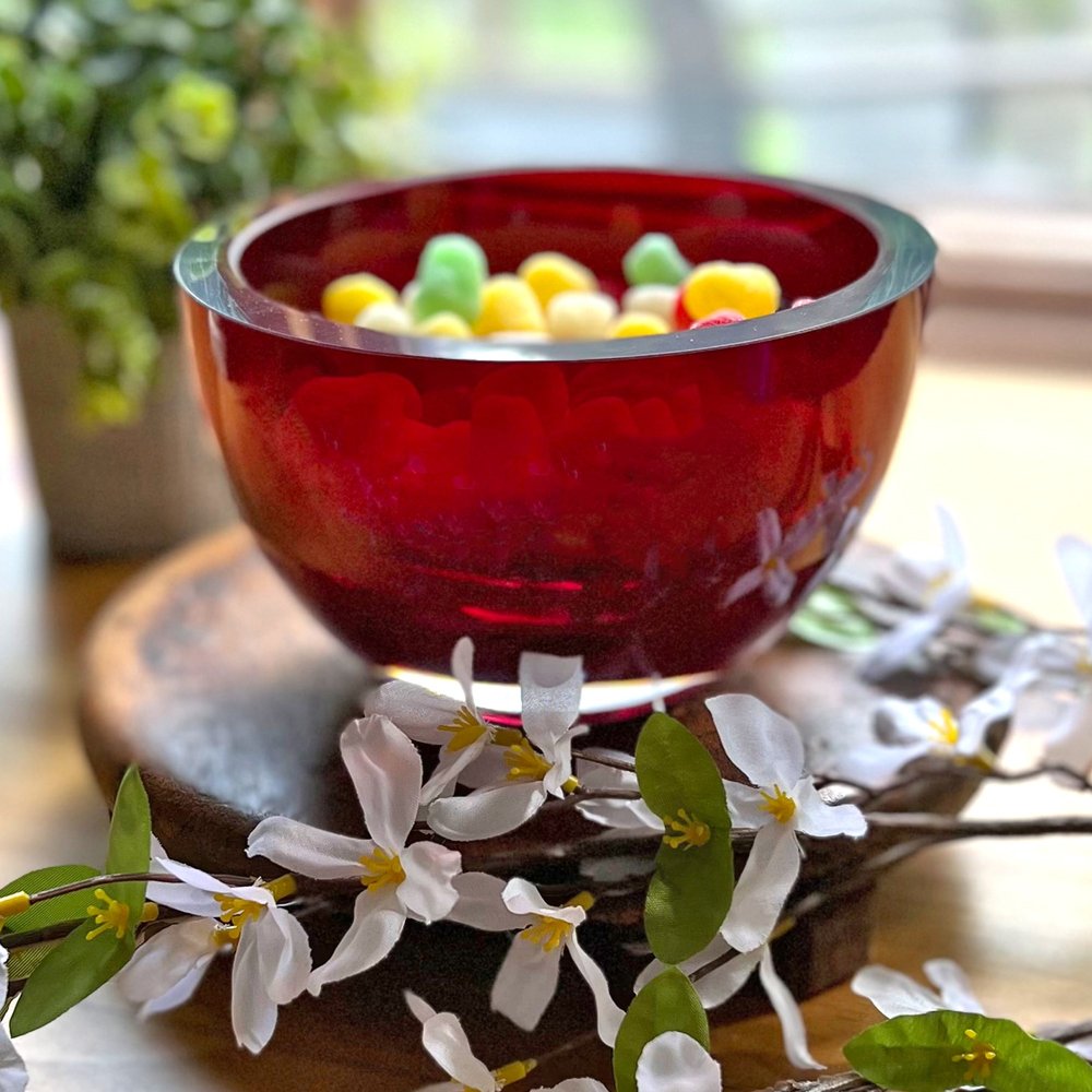6" Red Mouth Blown Crystal Thick Walled Bowl HomeRoots