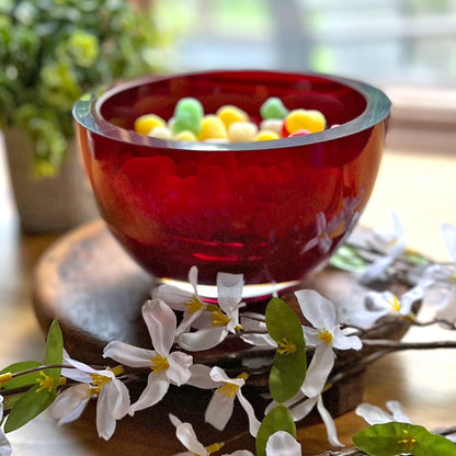 6" Red Mouth Blown Crystal Thick Walled Bowl HomeRoots