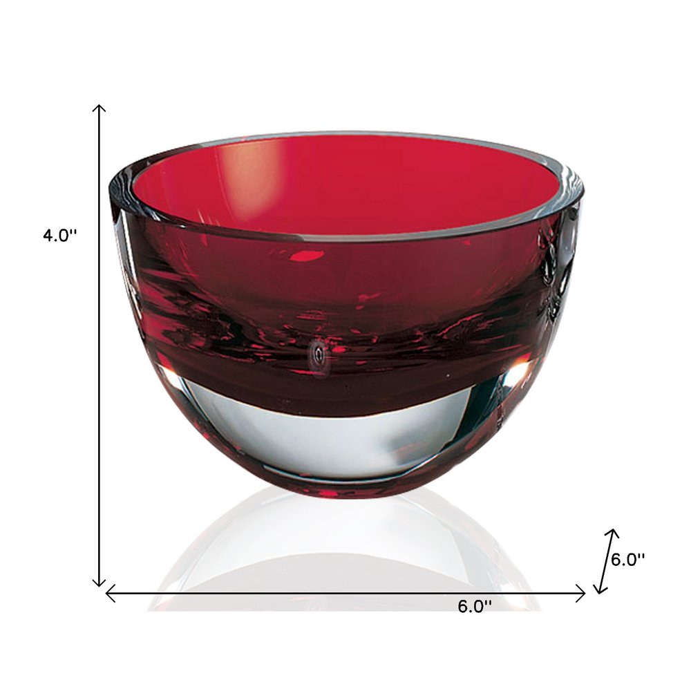 6" Red Mouth Blown Crystal Thick Walled Bowl HomeRoots