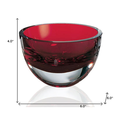6" Red Mouth Blown Crystal Thick Walled Bowl HomeRoots