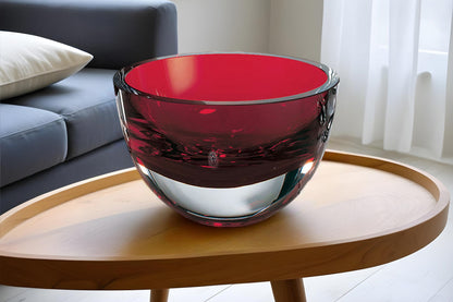 6" Red Mouth Blown Crystal Thick Walled Bowl