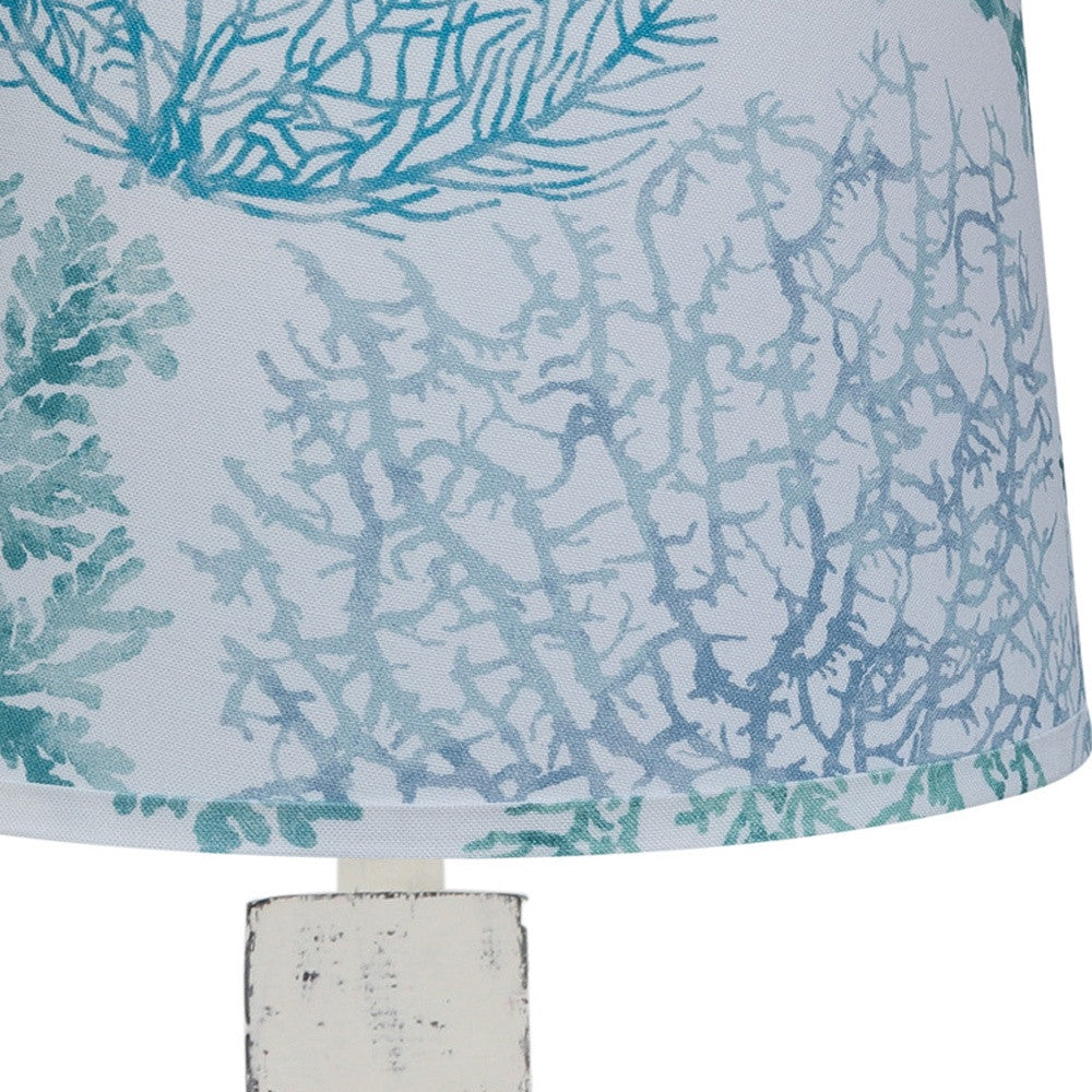 30" Rustic Distressed White Table Lamp With Turquoise Coral Empire Shade