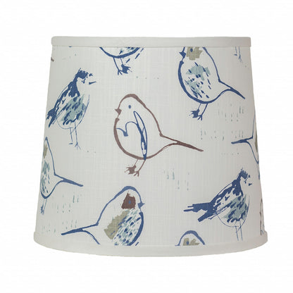 27" White Table Lamp With White Blue And Brown Birds Empire Shade