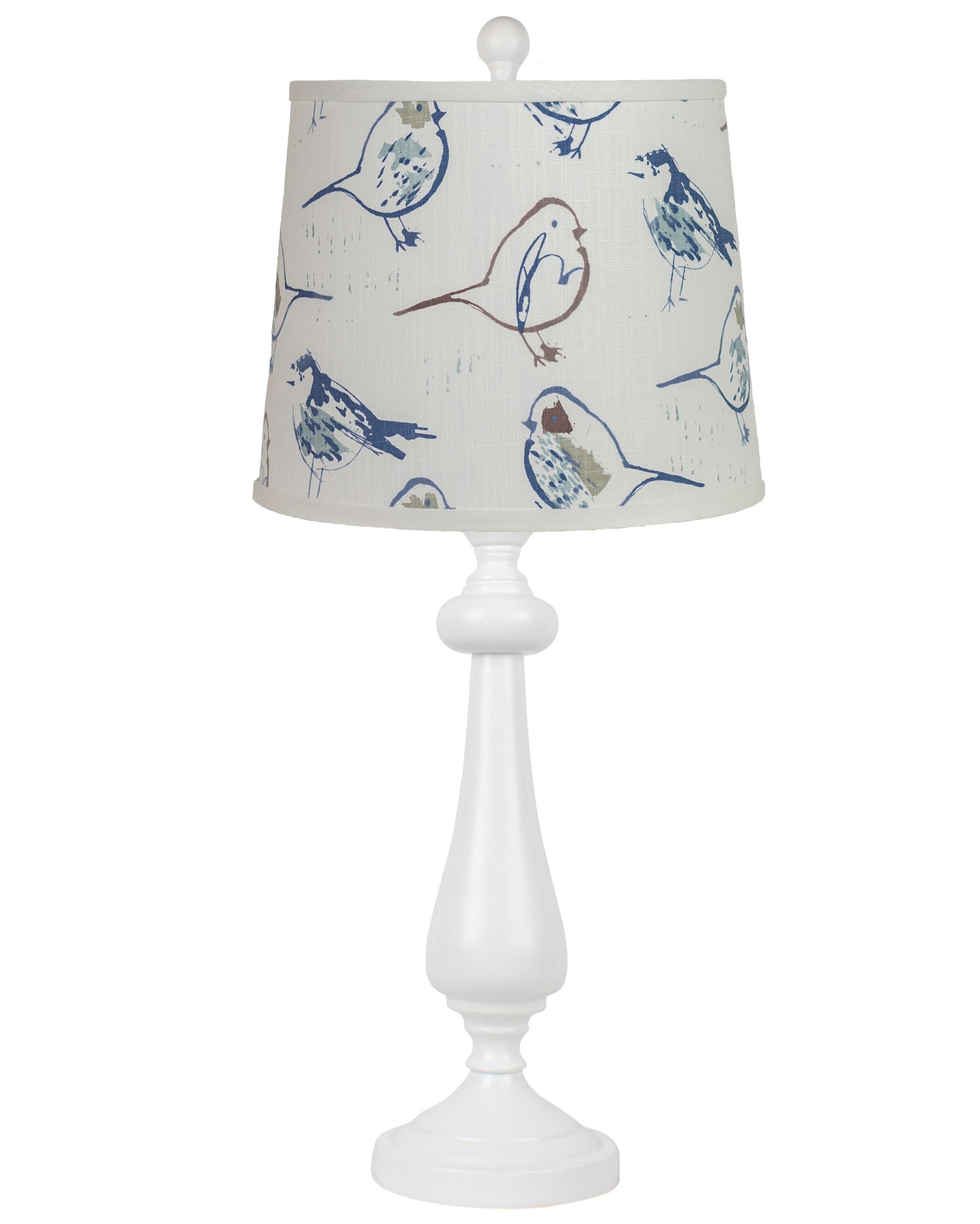 27" White Table Lamp With White Blue And Brown Birds Empire Shade