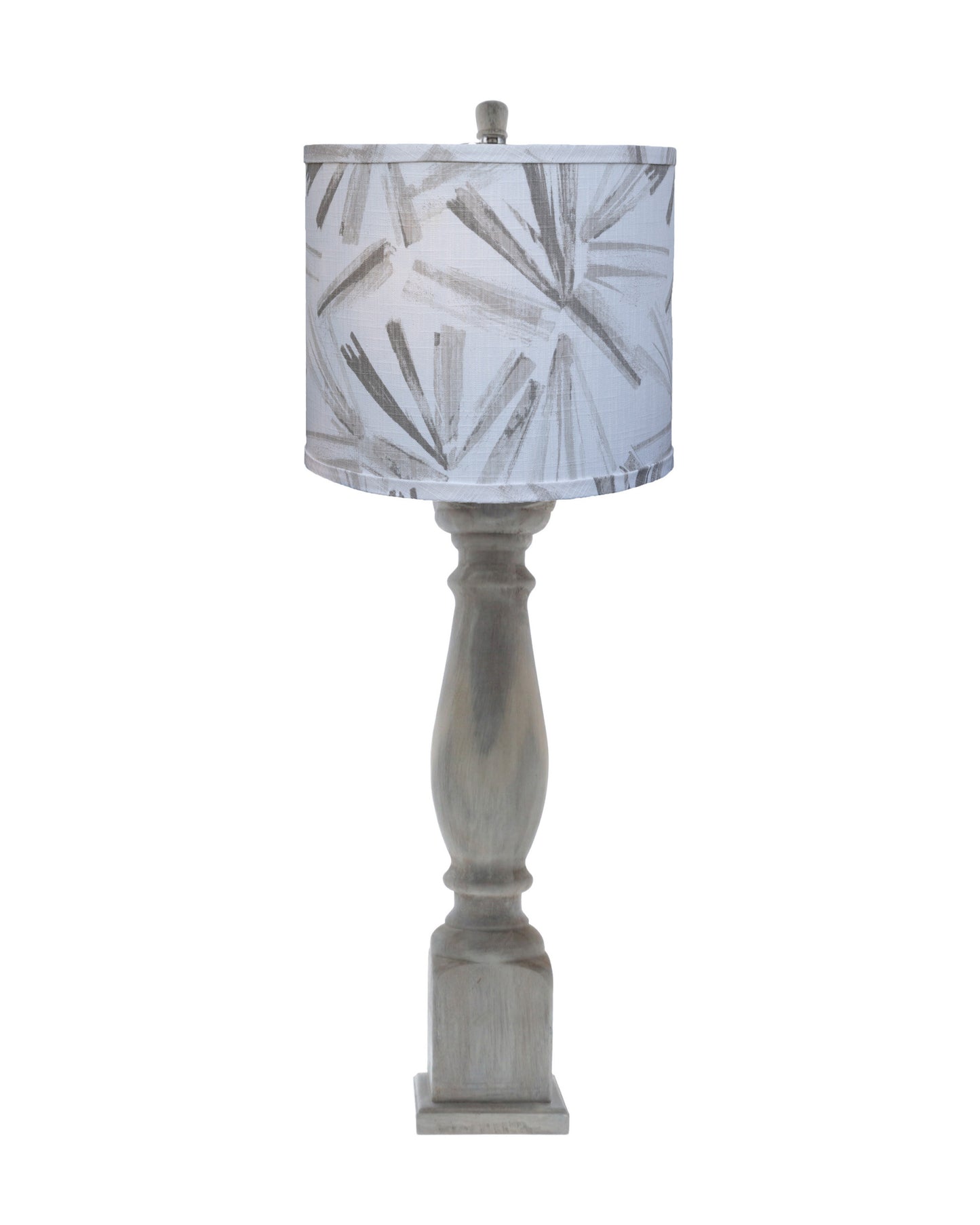 40" Rustic Washed Gray Table Lamp With White And Grey Abstract Drum Shade