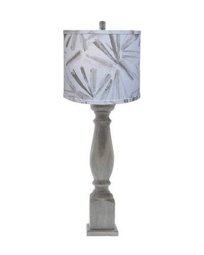 40" Rustic Washed Gray Table Lamp With White And Grey Abstract Drum Shade