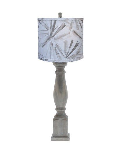 40" Rustic Washed Gray Table Lamp With White And Grey Abstract Drum Shade