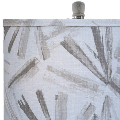 40" Rustic Washed Gray Table Lamp With White And Grey Abstract Drum Shade