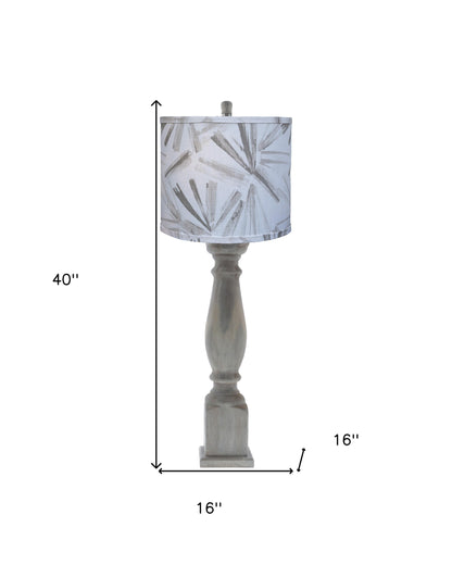 40" Rustic Washed Gray Table Lamp With White And Grey Abstract Drum Shade