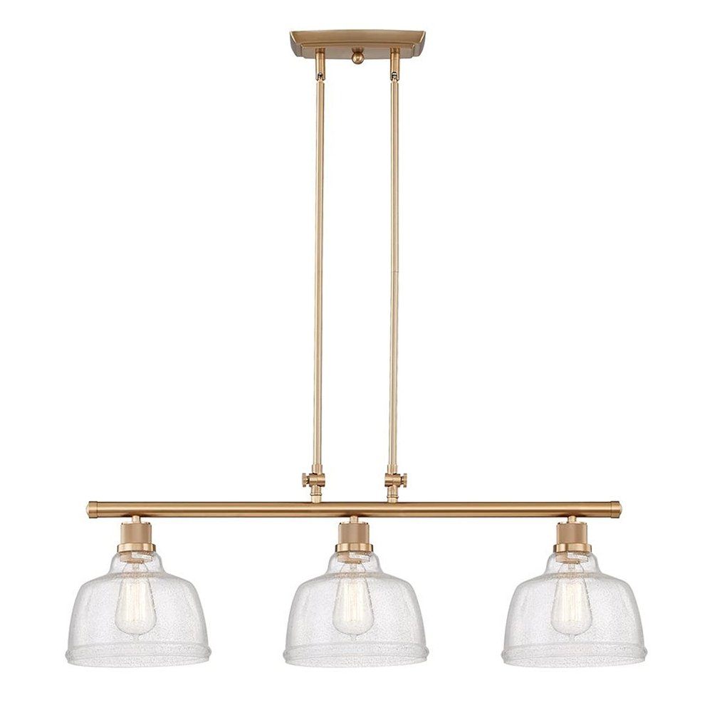 Gold Kitchen Island Three Light Metal and Seeded Glass Dimmable Chandelier With Clear Shades — view 1