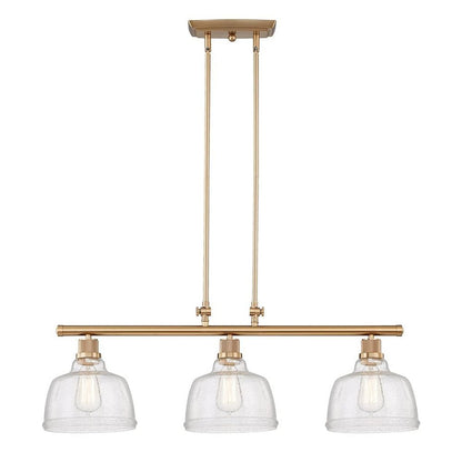 Gold Kitchen Island Three Light Metal and Seeded Glass Dimmable Chandelier With Clear Shades