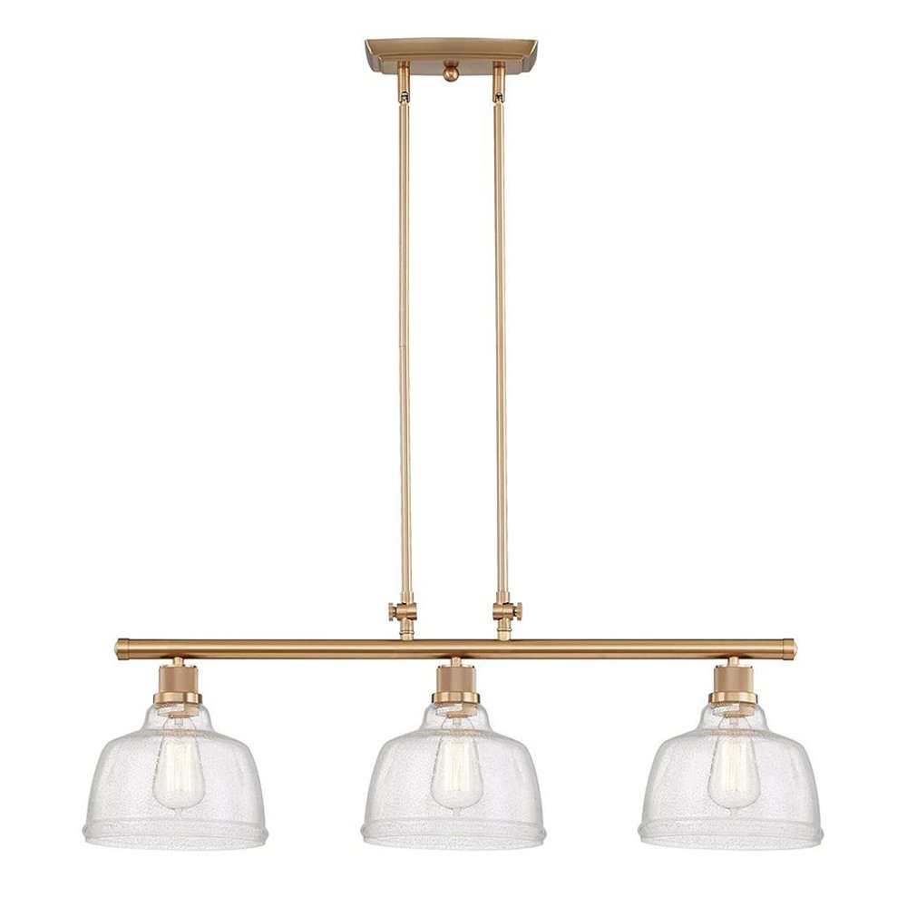 Gold Kitchen Island Three Light Metal and Seeded Glass Dimmable Chandelier With Clear Shades — view 2