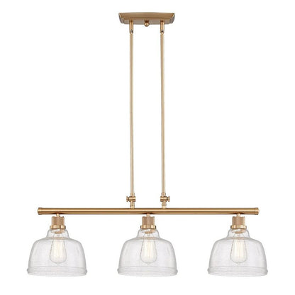 Gold Kitchen Island Three Light Metal and Seeded Glass Dimmable Chandelier With Clear Shades