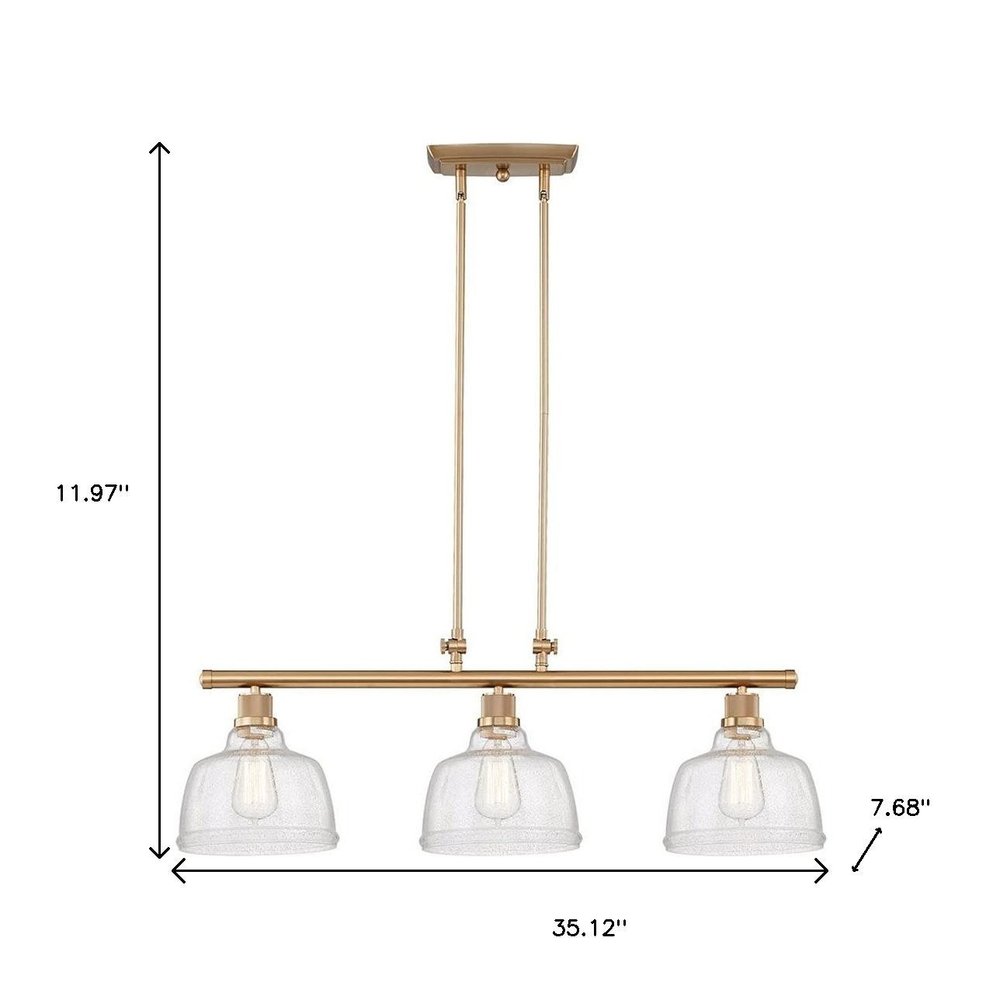 Gold Kitchen Island Three Light Metal and Seeded Glass Dimmable Chandelier With Clear Shades — view 6