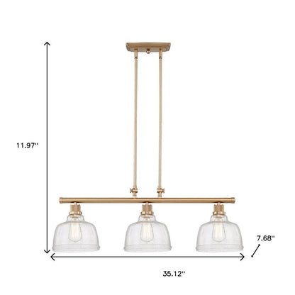 Gold Kitchen Island Three Light Metal and Seeded Glass Dimmable Chandelier With Clear Shades
