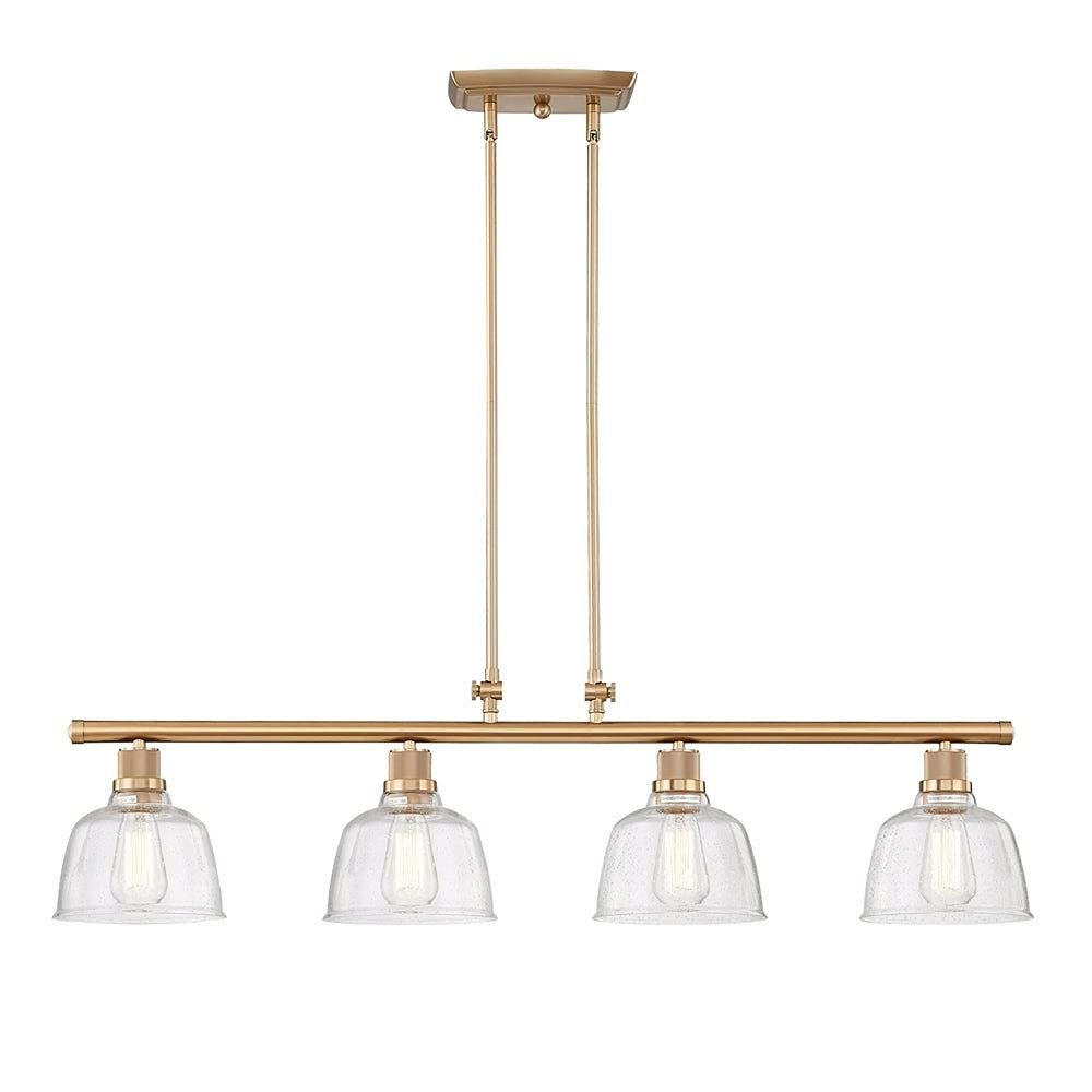 Gold Kitchen Island Four Light Metal and Seeded Glass Dimmable Chandelier With Clear Shades — view 1