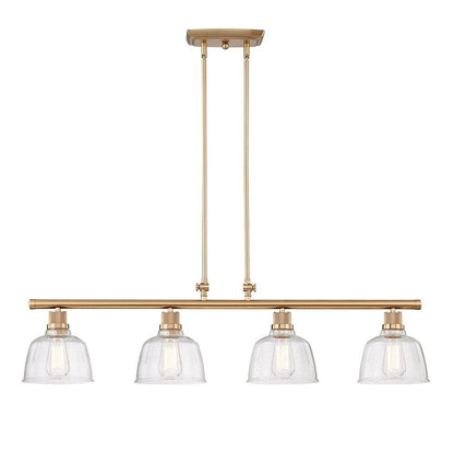 Gold Kitchen Island Four Light Metal and Seeded Glass Dimmable Chandelier With Clear Shades