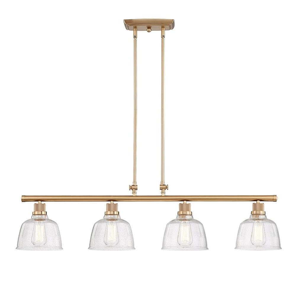 Gold Kitchen Island Four Light Metal and Seeded Glass Dimmable Chandelier With Clear Shades — view 2