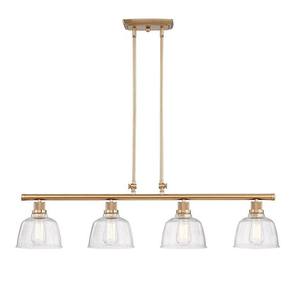 Gold Kitchen Island Four Light Metal and Seeded Glass Dimmable Chandelier With Clear Shades