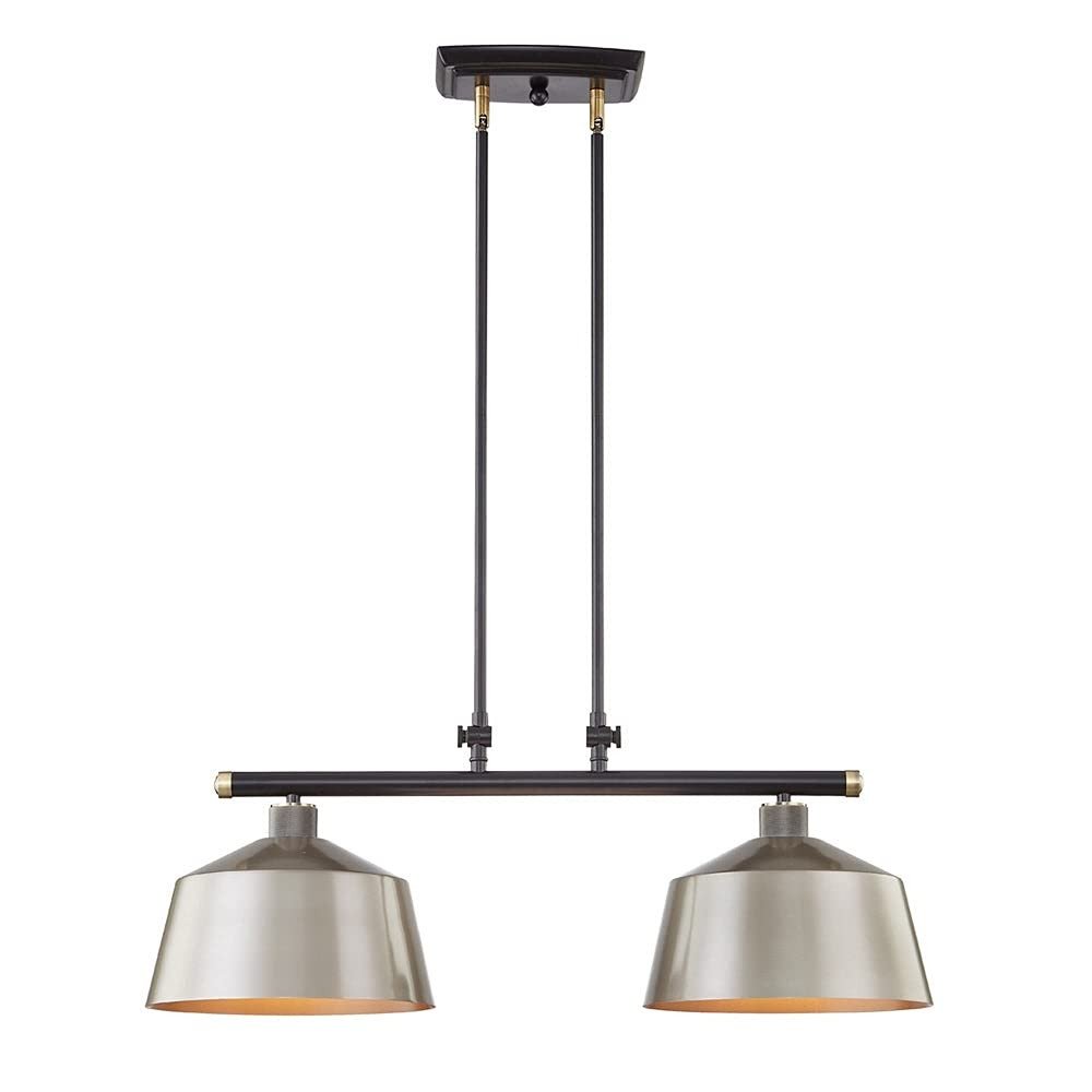 Black And Gray Kitchen Island Two Light Metal Dimmable Chandelier With Gray Shades — view 1