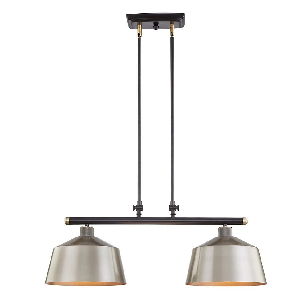 Black And Gray Kitchen Island Two Light Metal Dimmable Chandelier With Gray Shades — view 3