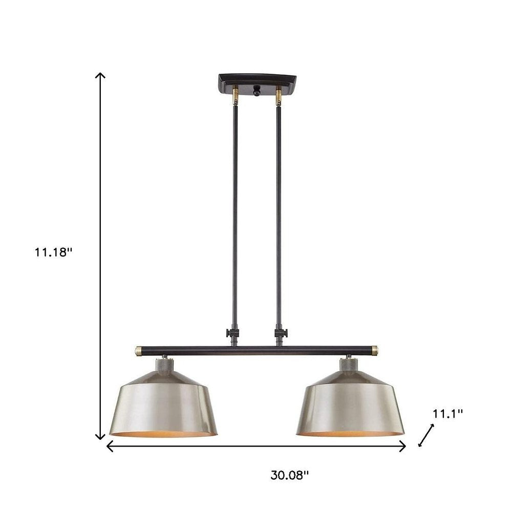 Black And Gray Kitchen Island Two Light Metal Dimmable Chandelier With Gray Shades — view 5