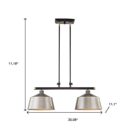 Black And Gray Kitchen Island Two Light Metal Dimmable Chandelier With Gray Shades
